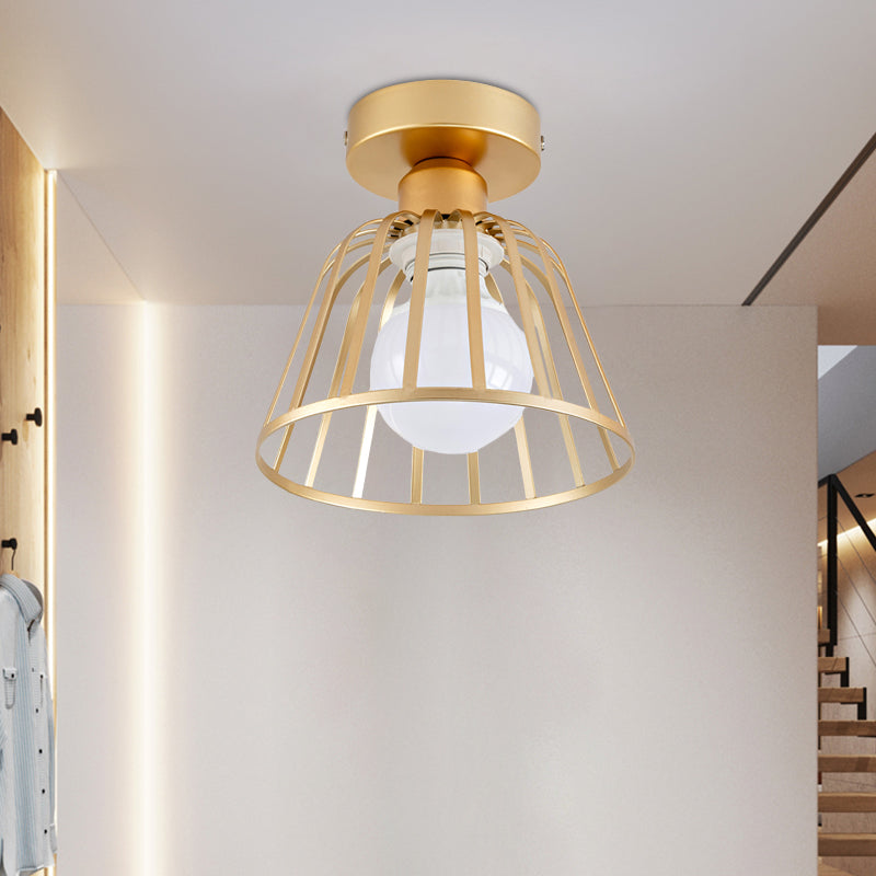 Minimalistische komkooi Semi Flush Lighting Iron 1 bol Corridor plafondspoeling in zwart/goud