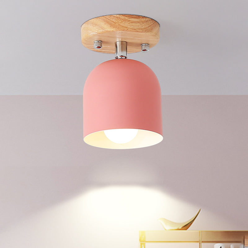 Homba di ferro a campana Semi-filo Lighting Macaron 1 bulbo Finitura rosa a soffitto rotabile lampada montata