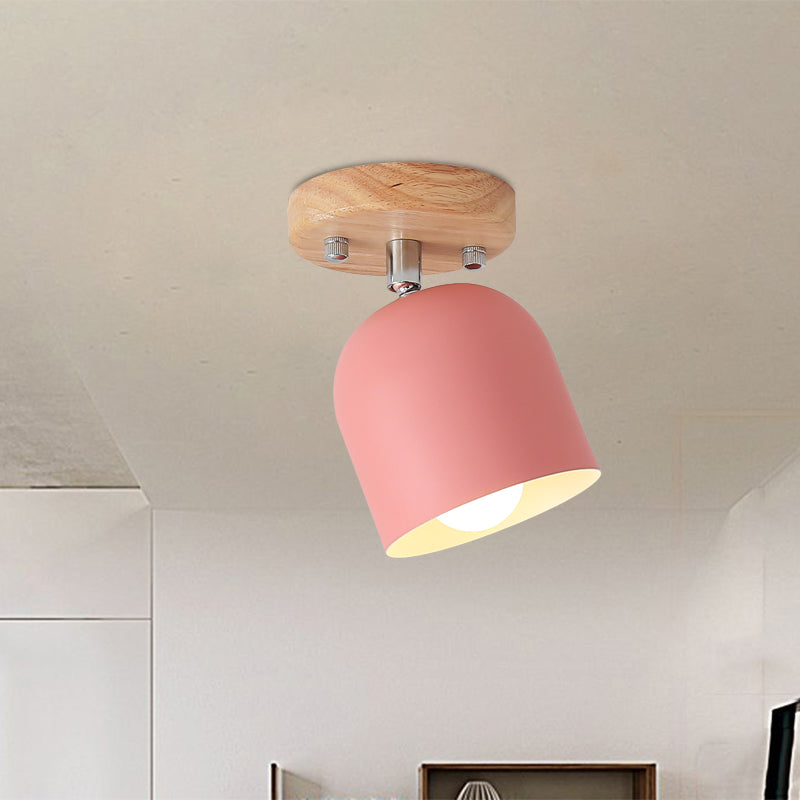 Bell Iron Shade Semi Flush Lighting Macaron 1-Bulb Roze afwerking Roteerbaar plafond gemonteerde lamp