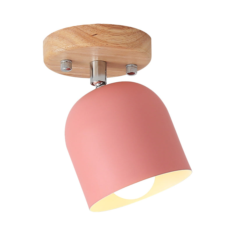 Bell Iron Shade Semi Flush Éclairage Macaron Macaron 1-Bulb Finition rose Rotation Plafond Lampe montée