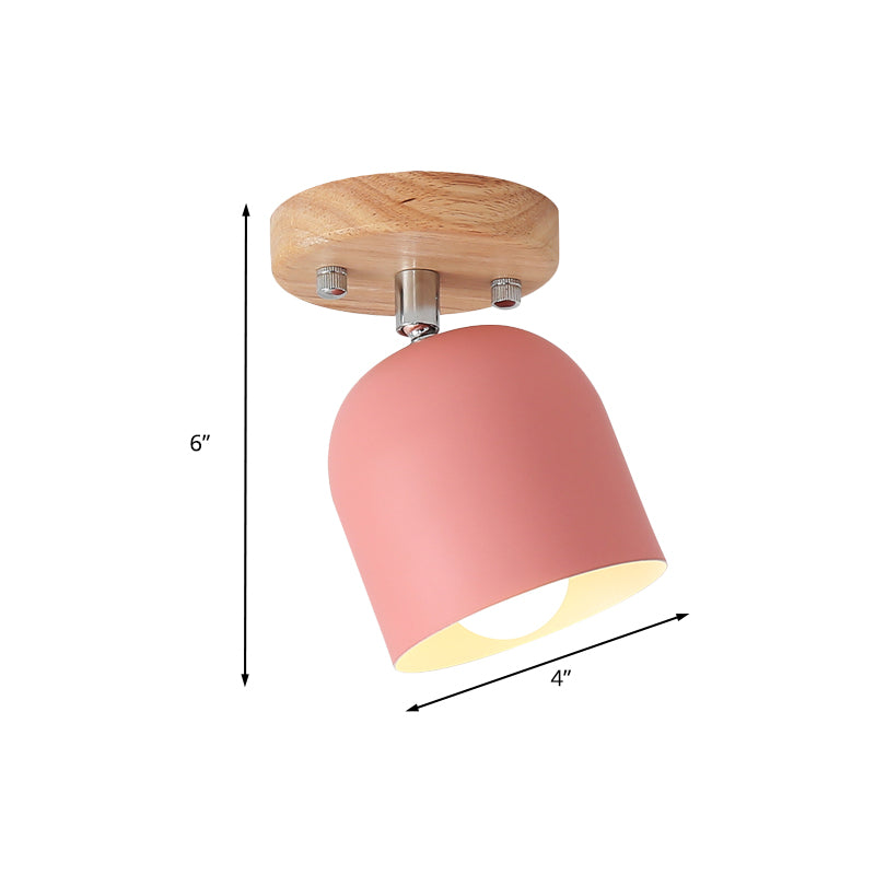 Bell Iron Shade Semi Flush Éclairage Macaron Macaron 1-Bulb Finition rose Rotation Plafond Lampe montée