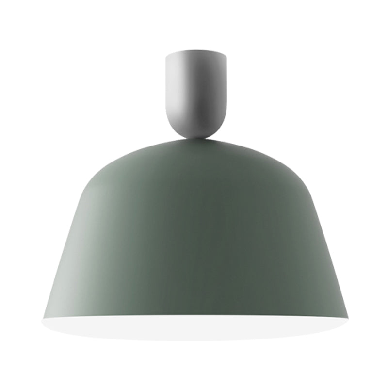 10"/12" Wide 1 Light Bedroom Semi Flush Mount Macaron Green Finish Ceiling Lamp Fixture with Bowl Iron Shade