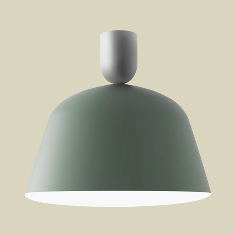 10"/12" Wide 1 Light Bedroom Semi Flush Mount Macaron Green Finish Ceiling Lamp Fixture with Bowl Iron Shade