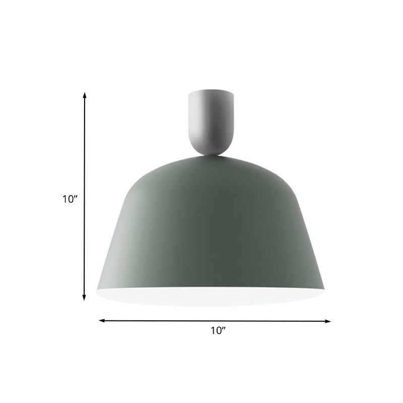 10"/12" Wide 1 Light Bedroom Semi Flush Mount Macaron Green Finish Ceiling Lamp Fixture with Bowl Iron Shade