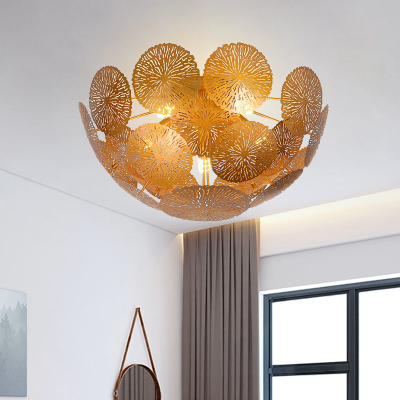 Lotus Blattmetall halb flush leichte postmoderne 5 köpfe Gold Finish Flush Mount Lampe