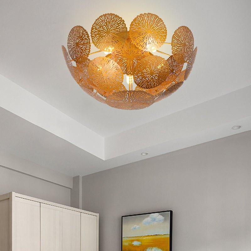 Lotus Leaf Metal Semi Flush Light Postmodern 5 koppen goud afwerking spoeling mount lamp armatuur