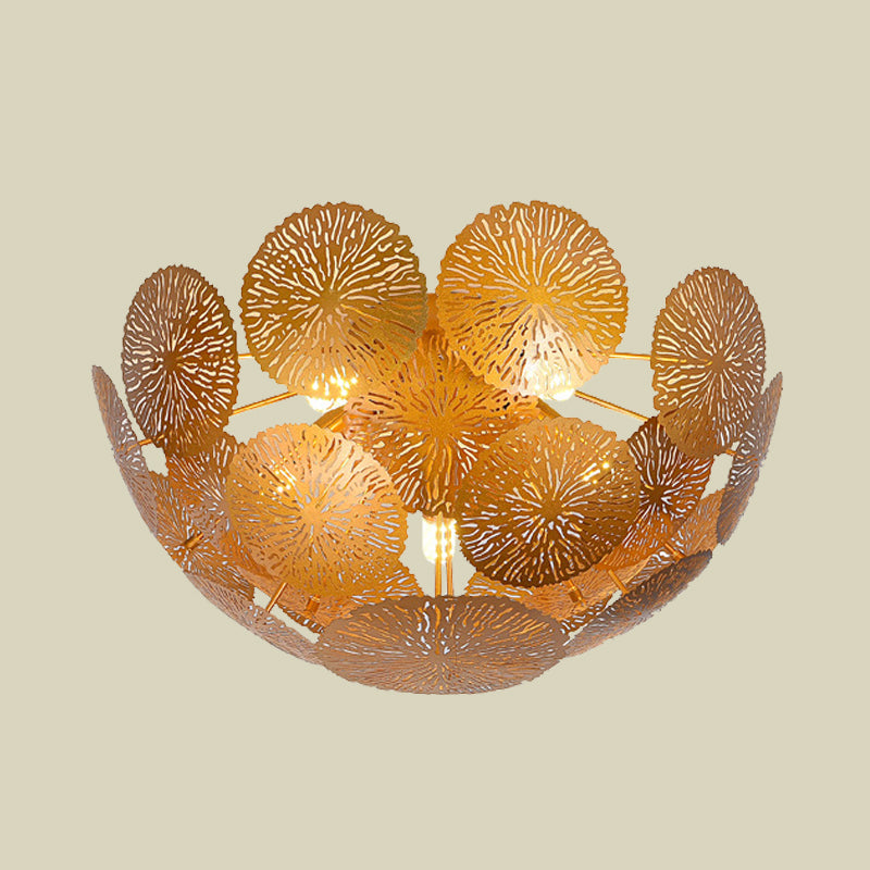 Lotus Leaf Metal Semi Flush Light Postmodern 5 koppen goud afwerking spoeling mount lamp armatuur