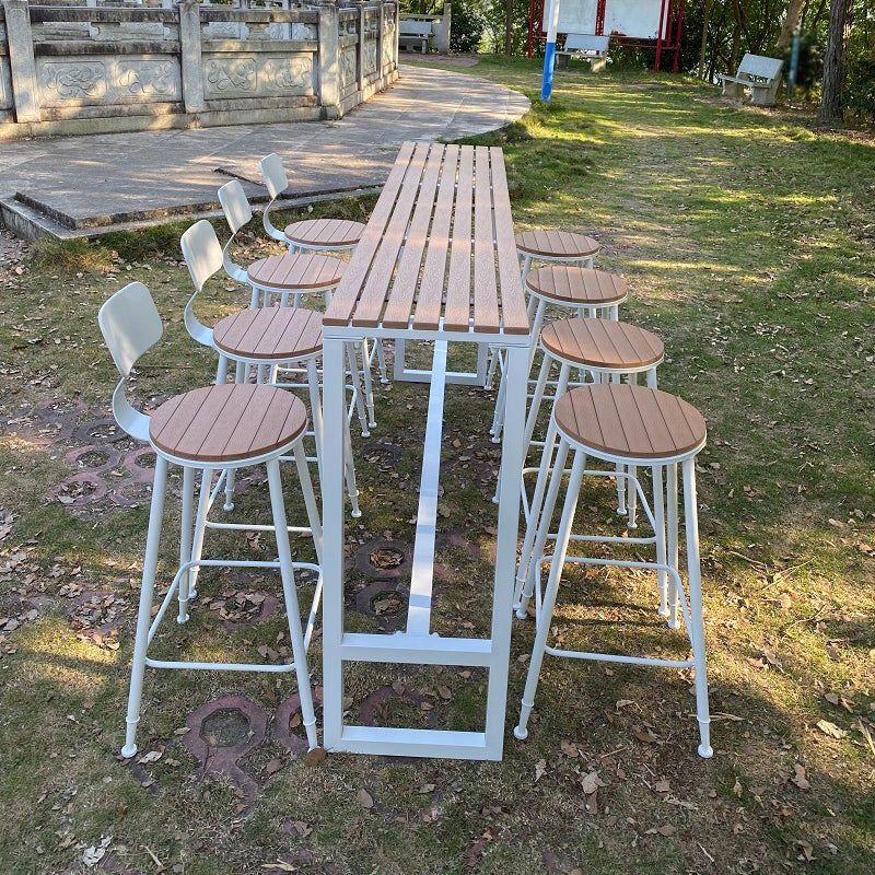 Manufactured Wood Water Resistant Patio Table Industrial Rectangle Bar Table in Brown