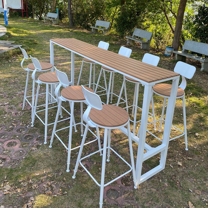 Manufactured Wood Water Resistant Patio Table Industrial Rectangle Bar Table in Brown