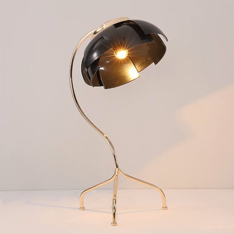 Dome Desk Light Modernist Metal Panel 1 Bulb Living Room Night Table Lamp in Black with Tripod Base