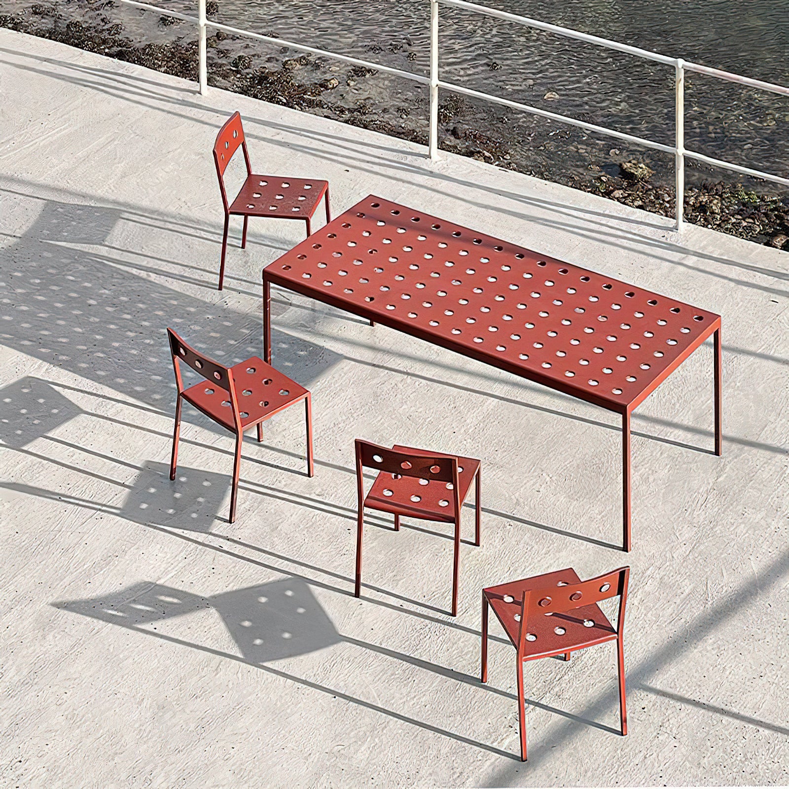 Contemporary Red Metal Patio Table Water Resistant Coffee Table