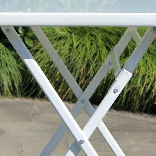 Water Resistant Patio Table with White Legs Glass Top Industrial Bistro Table