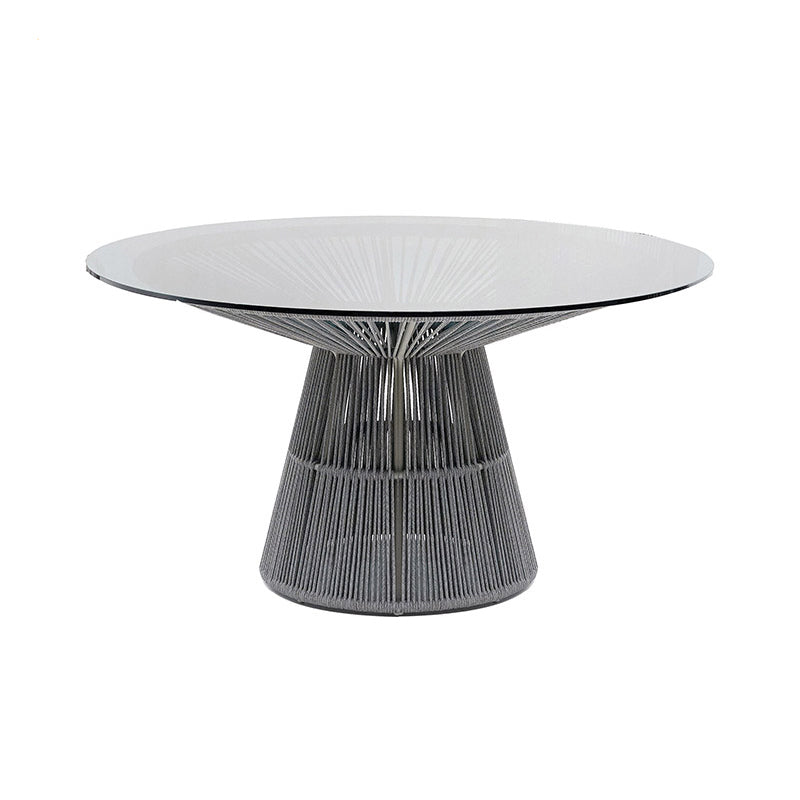 Industrial Glass Dining Table Round Outdoor Table with Pedestal Base