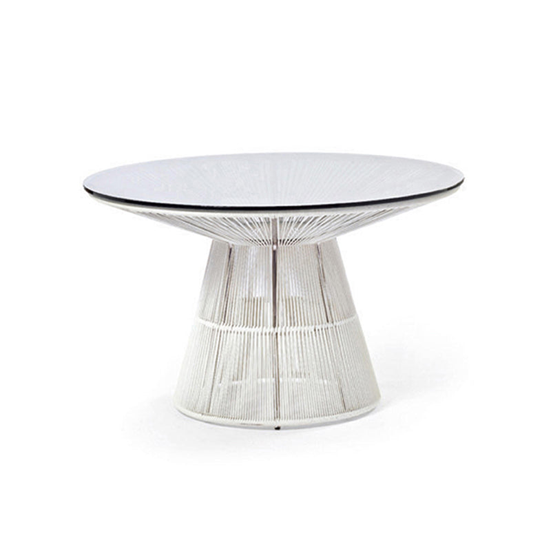 Industrial Glass Dining Table Round Outdoor Table with Pedestal Base
