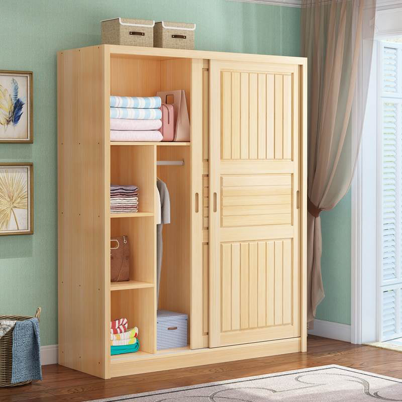 Light Wood Armoire Cabinet Pine Solid Wood Youth Armoire with Garment Rod