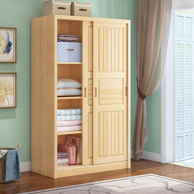 Light Wood Armoire Cabinet Pine Solid Wood Youth Armoire with Garment Rod