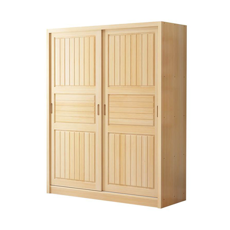 Light Wood Armoire Cabinet Pine Solid Wood Youth Armoire with Garment Rod