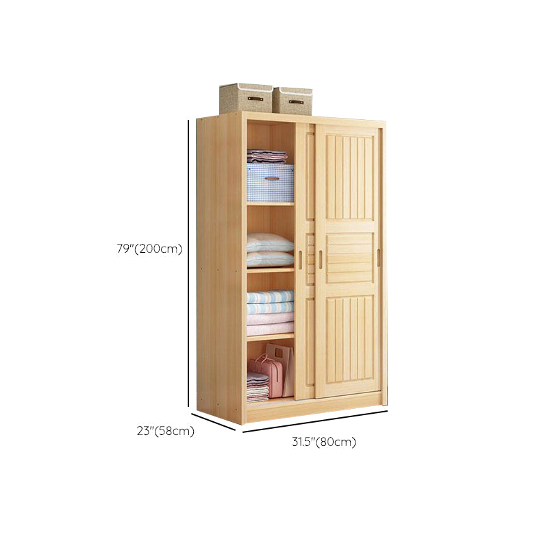 Light Wood Armoire Cabinet Pine Solid Wood Youth Armoire with Garment Rod