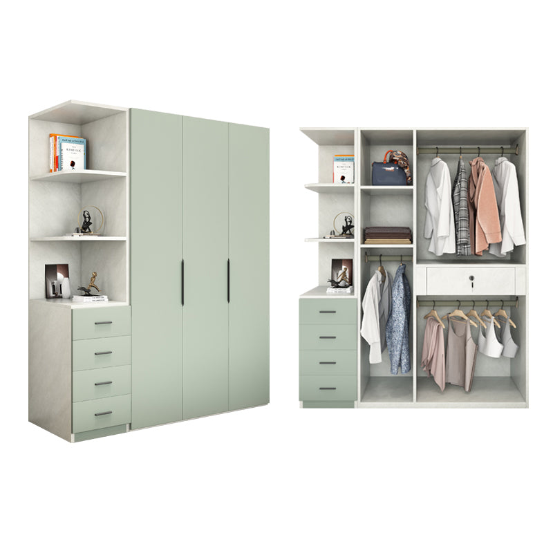 Manufactured Wooden Kids Closet Green Colour Wardrobe Closet with Drawers