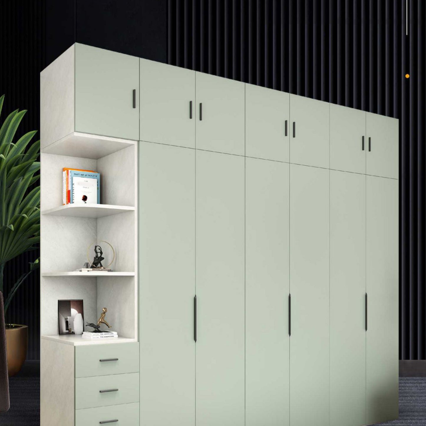 Manufactured Wooden Kids Closet Green Colour Wardrobe Closet with Drawers