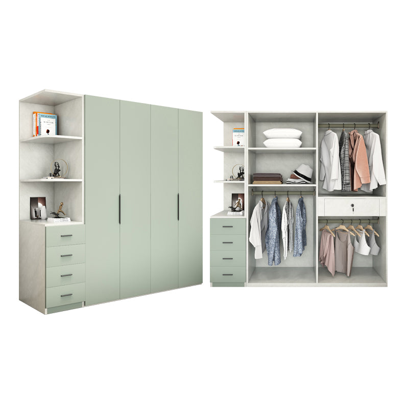 Manufactured Wooden Kids Closet Green Colour Wardrobe Closet with Drawers