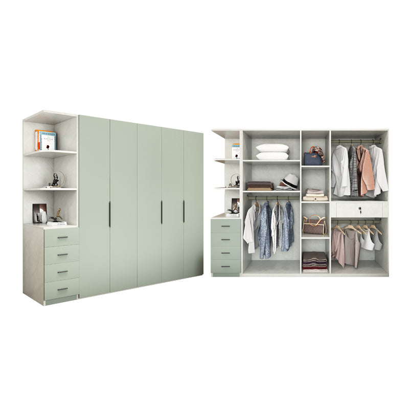 Manufactured Wooden Kids Closet Green Colour Wardrobe Closet with Drawers