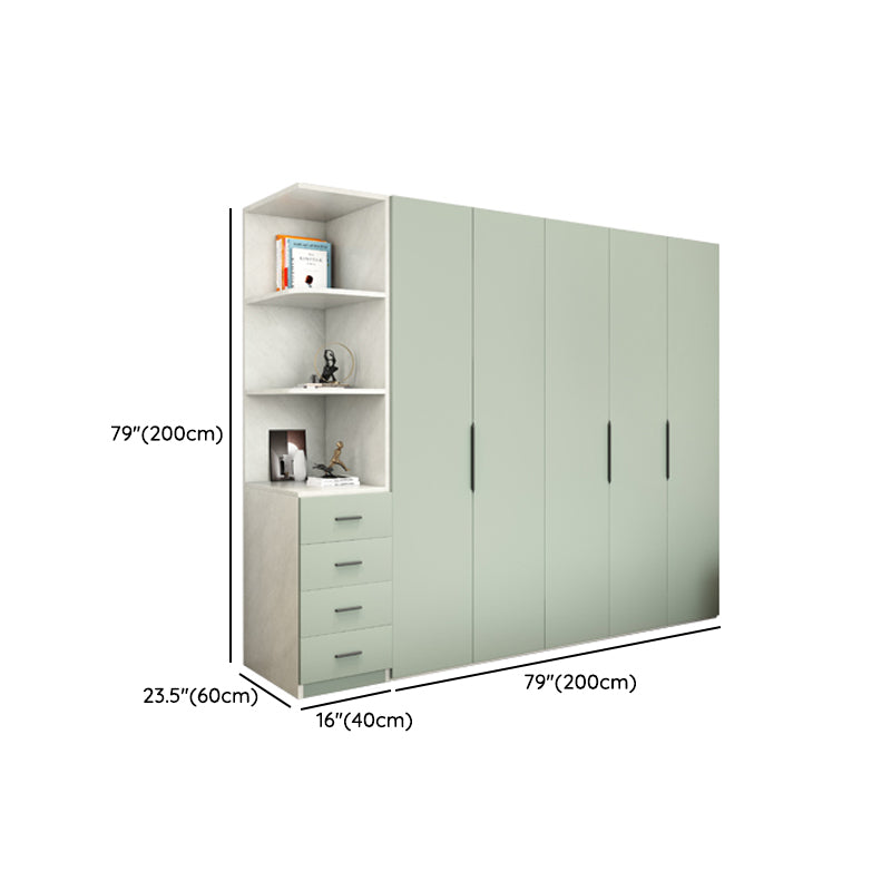 Manufactured Wooden Kids Closet Green Colour Wardrobe Closet with Drawers