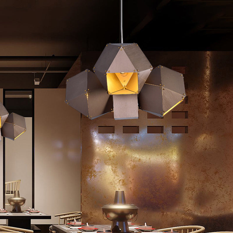 Polyhedron Shape Ceiling Chandelier Modernist Aluminum 3 Lights Restaurant Pendant Lamp in Coffee