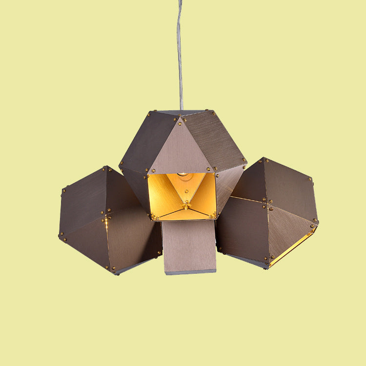 Polyhedron Shape Ceiling Chandelier Modernist Aluminum 3 Lights Restaurant Pendant Lamp in Coffee