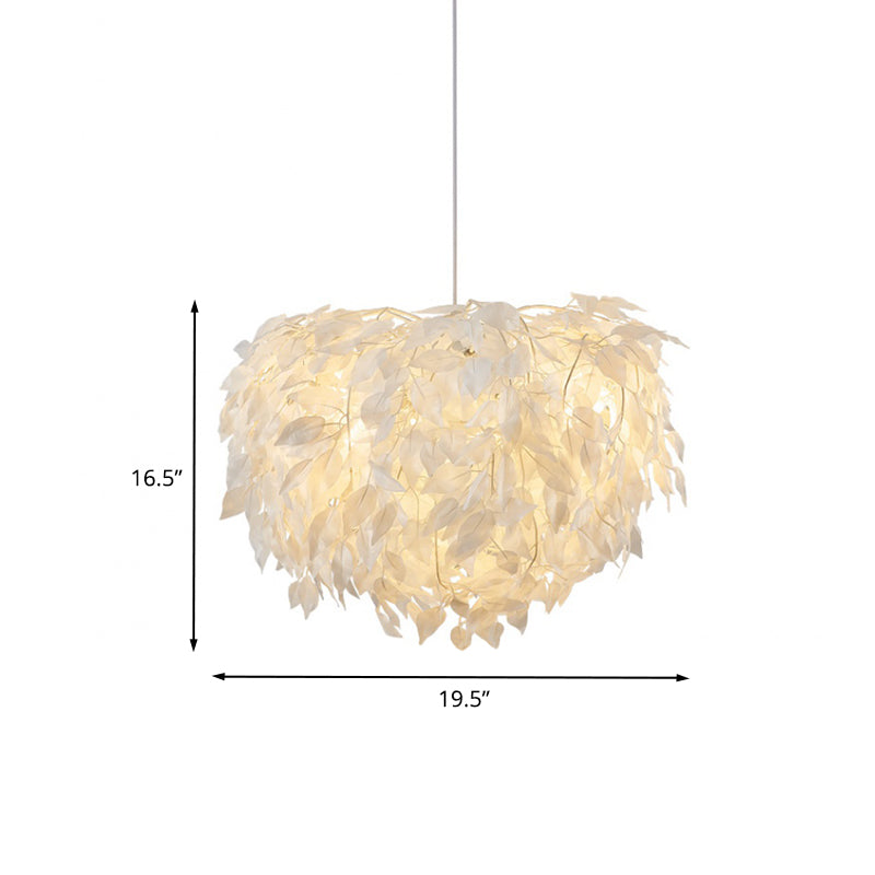 Fabric Leaf Chandelier Pendant Light Modernism 4-Head Hanging Lamp Kit in White for Bedroom