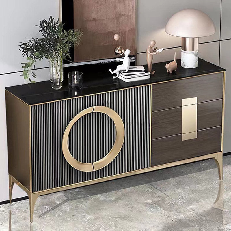 Contemporary Side Board Adjustable Shelving Credenza with Drawers and Cabinets