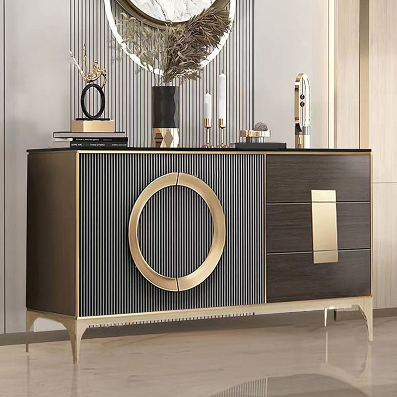 Contemporary Side Board Adjustable Shelving Credenza with Drawers and Cabinets