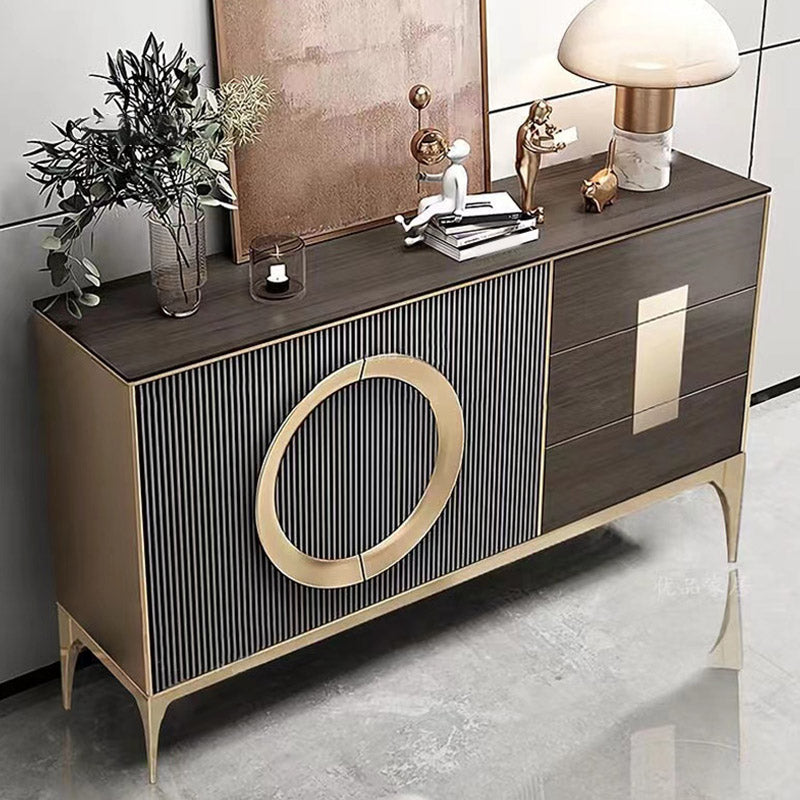 Contemporary Side Board Adjustable Shelving Credenza with Drawers and Cabinets