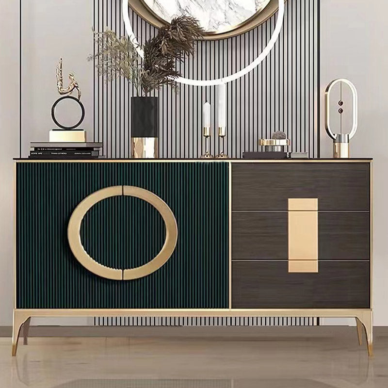 Contemporary Side Board Adjustable Shelving Credenza with Drawers and Cabinets