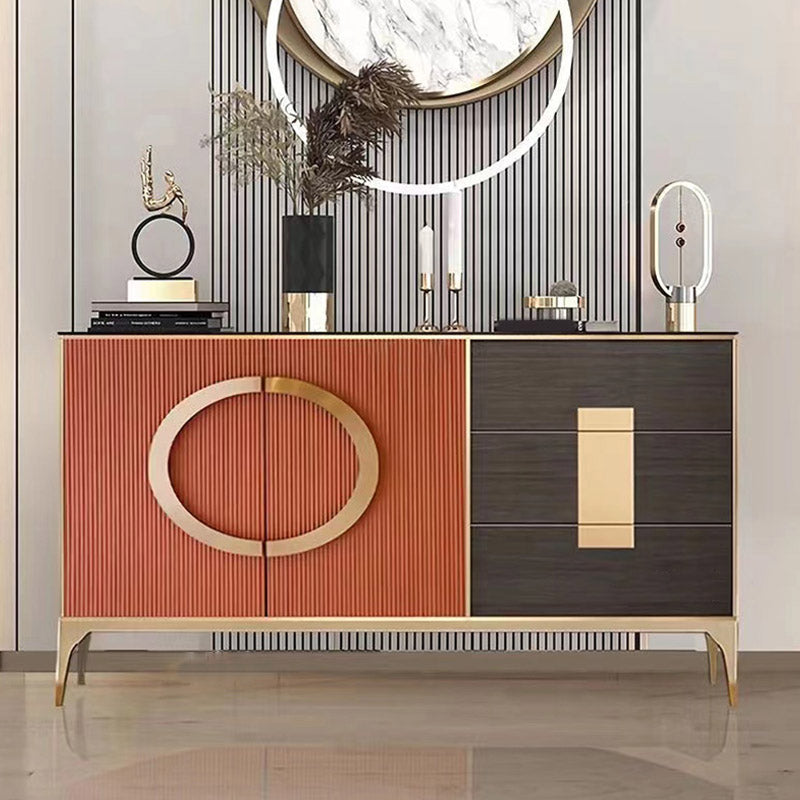 Contemporary Side Board Adjustable Shelving Credenza with Drawers and Cabinets