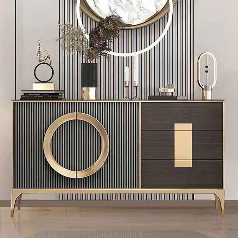 Contemporary Side Board Adjustable Shelving Credenza with Drawers and Cabinets