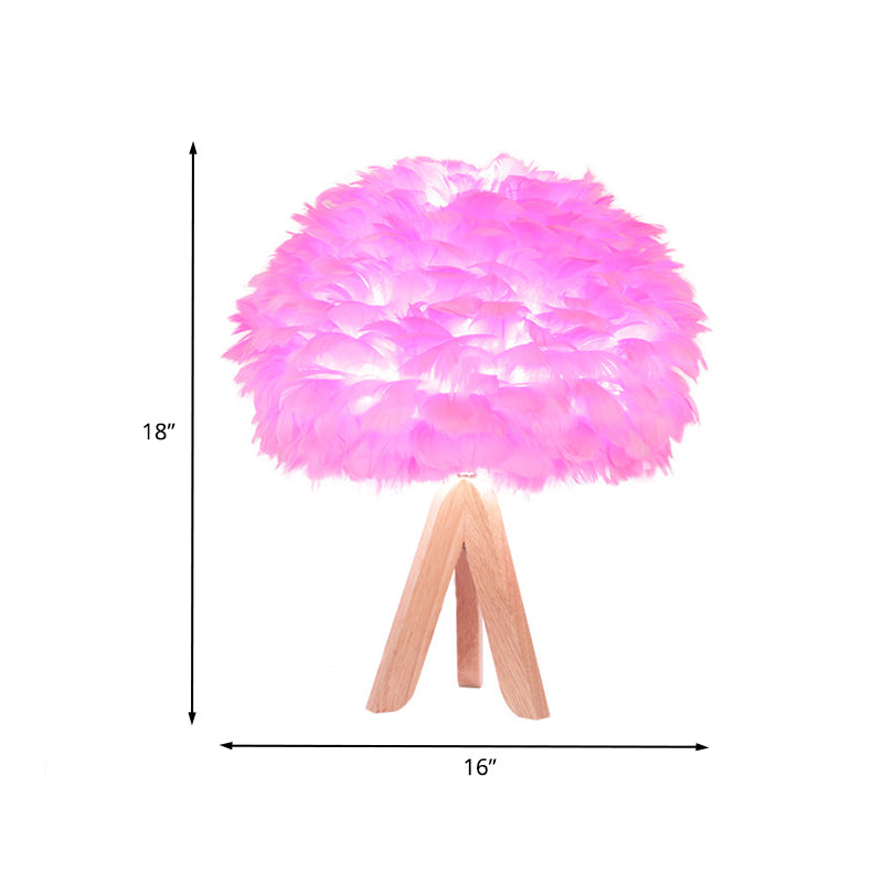 Stofffeder Schreibtisch Beleuchtung Moderne 1 Glühbirnen -Rosa -Tischlampe mit Holzstativbasis