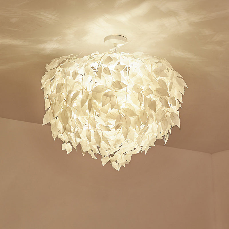 Fabric de feuilles semi-flush Mount Lighting Moderniste 4 lumières Plafond de plafond à chasse d'eau blanc pour chambre à coucher