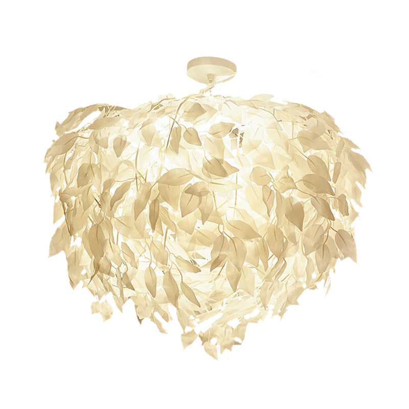 Fabric de feuilles semi-flush Mount Lighting Moderniste 4 lumières Plafond de plafond à chasse d'eau blanc pour chambre à coucher