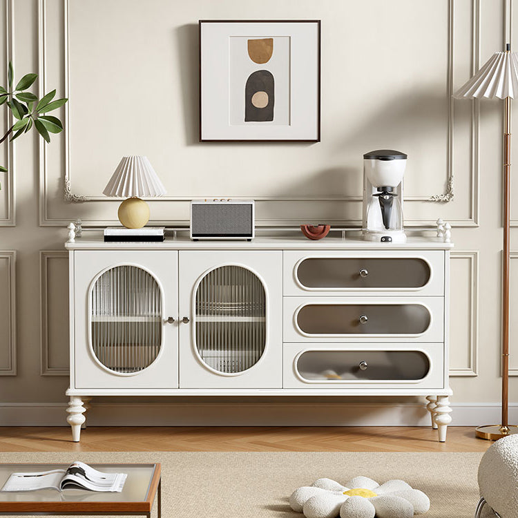 Modern Style Sideboard Wood Glass Doors Side Board with Drawers and Cabinets