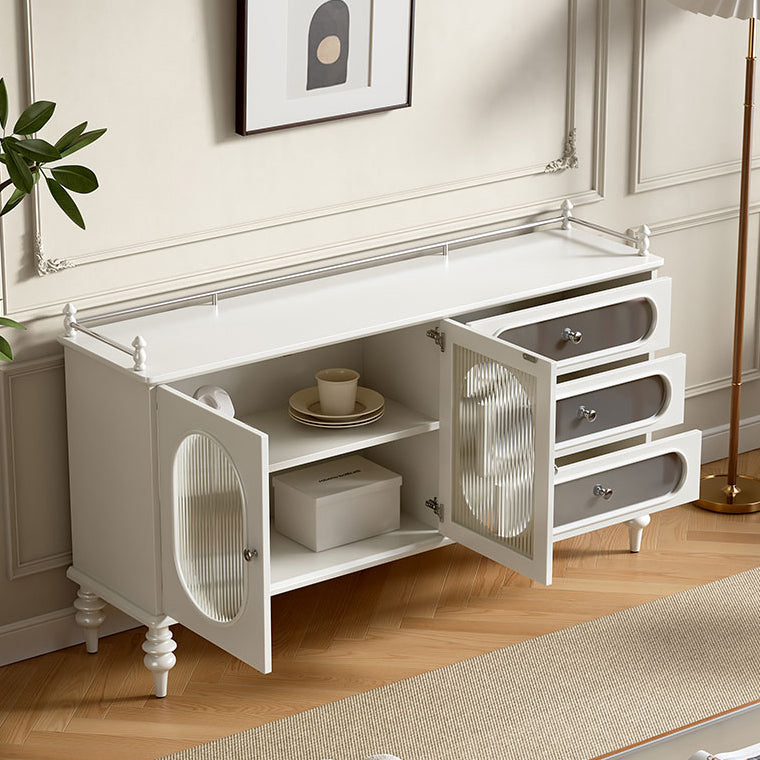 Modern Style Sideboard Wood Glass Doors Side Board with Drawers and Cabinets