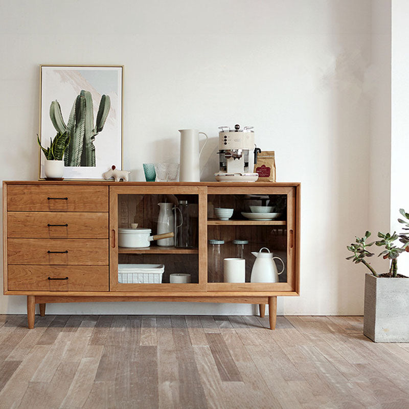 Solid Wood Buffet Contemporary Style Sideboard Table with Cabinets and Drawers