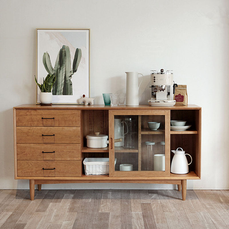 Solid Wood Buffet Contemporary Style Sideboard Table with Cabinets and Drawers