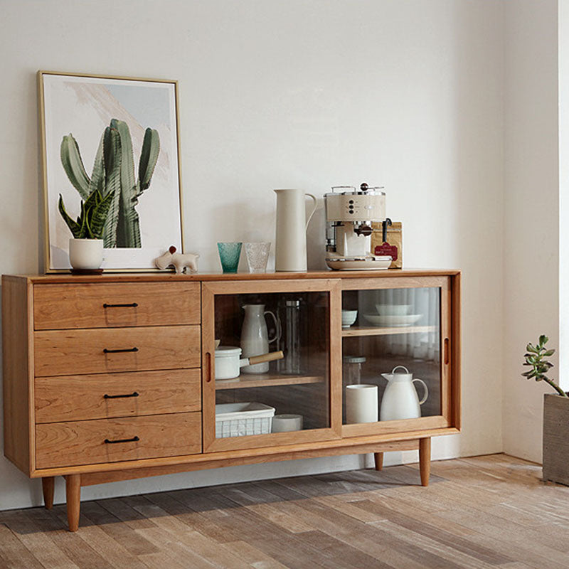 Solid Wood Buffet Contemporary Style Sideboard Table with Cabinets and Drawers