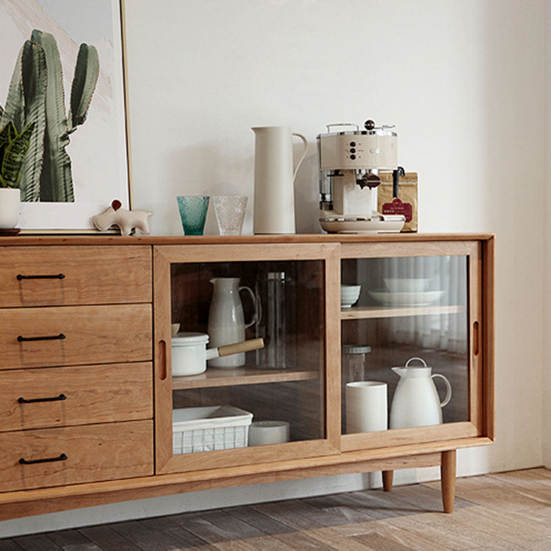 Solid Wood Buffet Contemporary Style Sideboard Table with Cabinets and Drawers