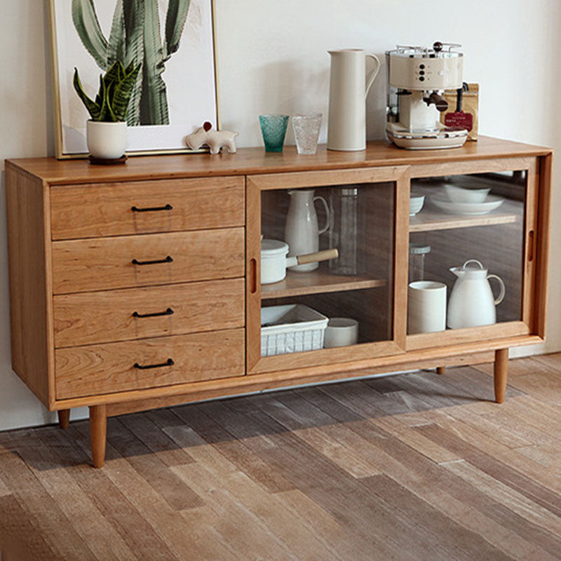 Solid Wood Buffet Contemporary Style Sideboard Table with Cabinets and Drawers