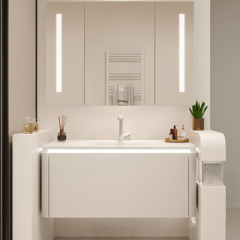White Rectangular Vanity Single Sink Wall Mounted Wood Frame Bathroom Vanity with Mirror