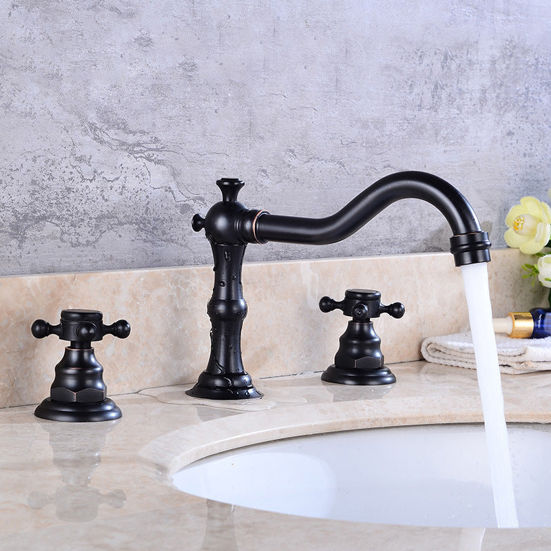 European Style Widespread Basin Faucet Brass 2 Handle Bathroom Vessel Faucet with Hoses