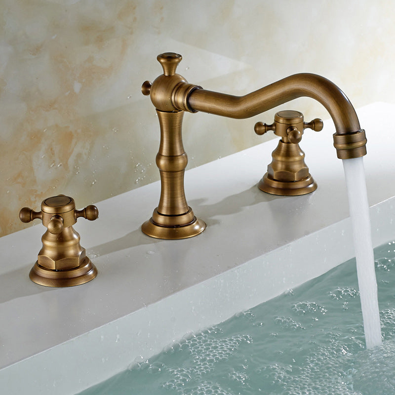 European Style Widespread Basin Faucet Brass 2 Handle Bathroom Vessel Faucet with Hoses