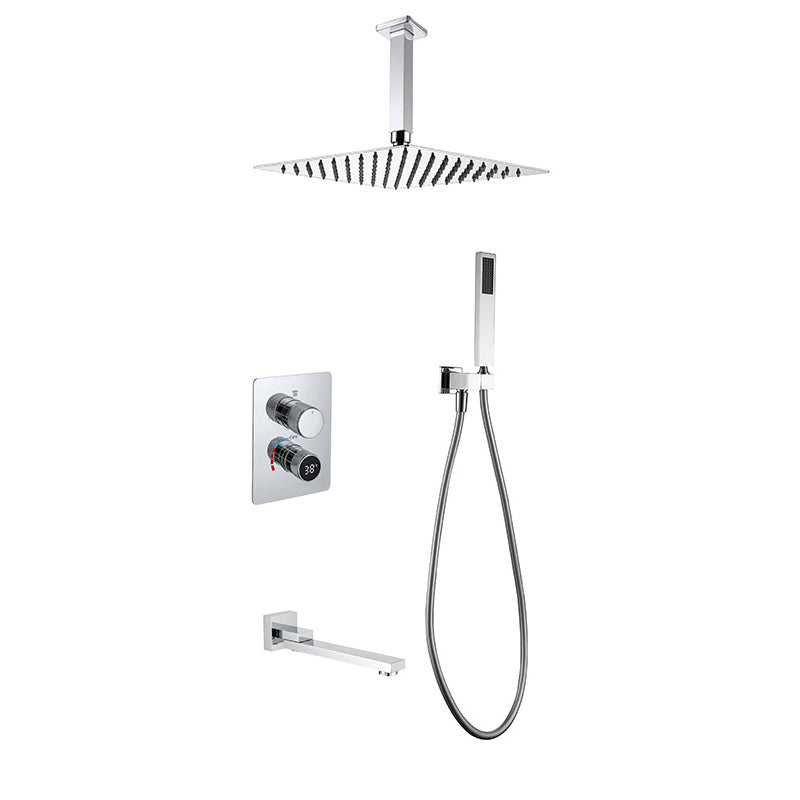 Modern Pressure Balanced Shower Faucet Square Constant Temperature Shower System on Wall